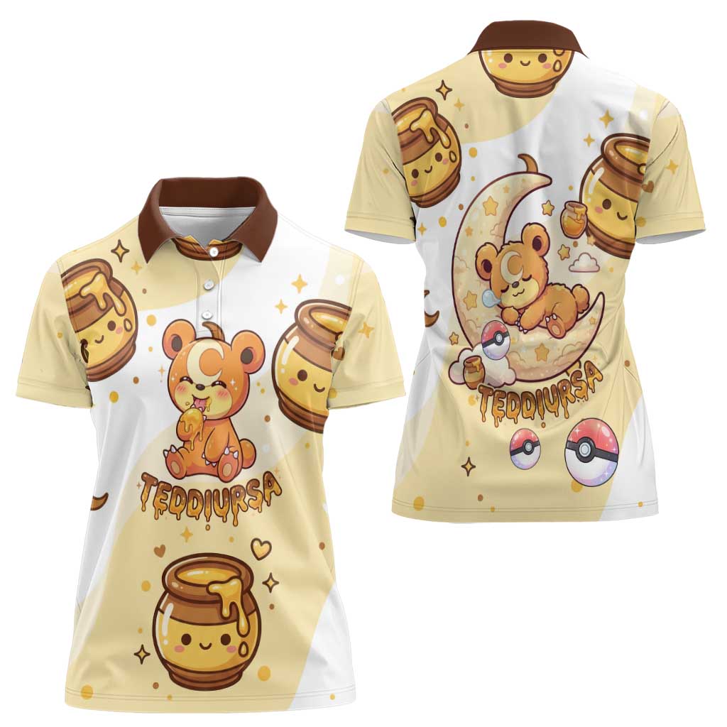 Teddiursa Women Polo Shirt Sweet Honey Moon Kawaii Art