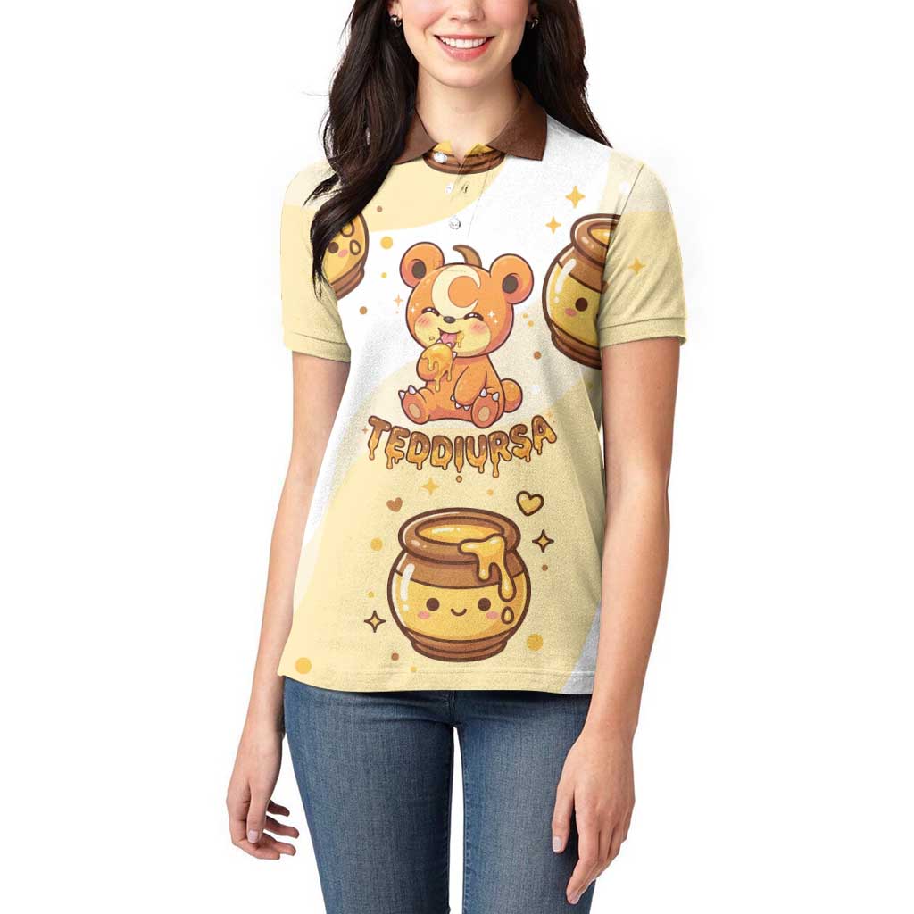 Teddiursa Women Polo Shirt Sweet Honey Moon Kawaii Art