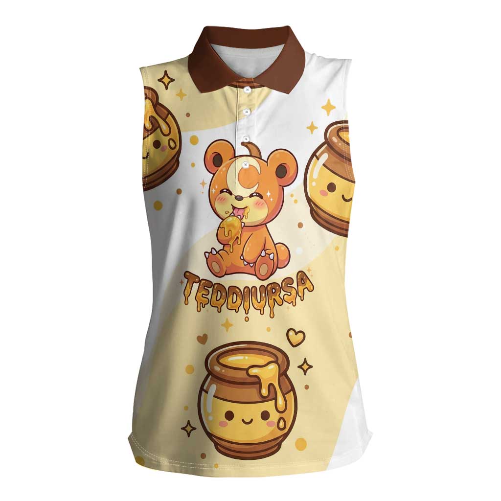 Teddiursa Women Sleeveless Polo Shirt Sweet Honey Moon Kawaii Art