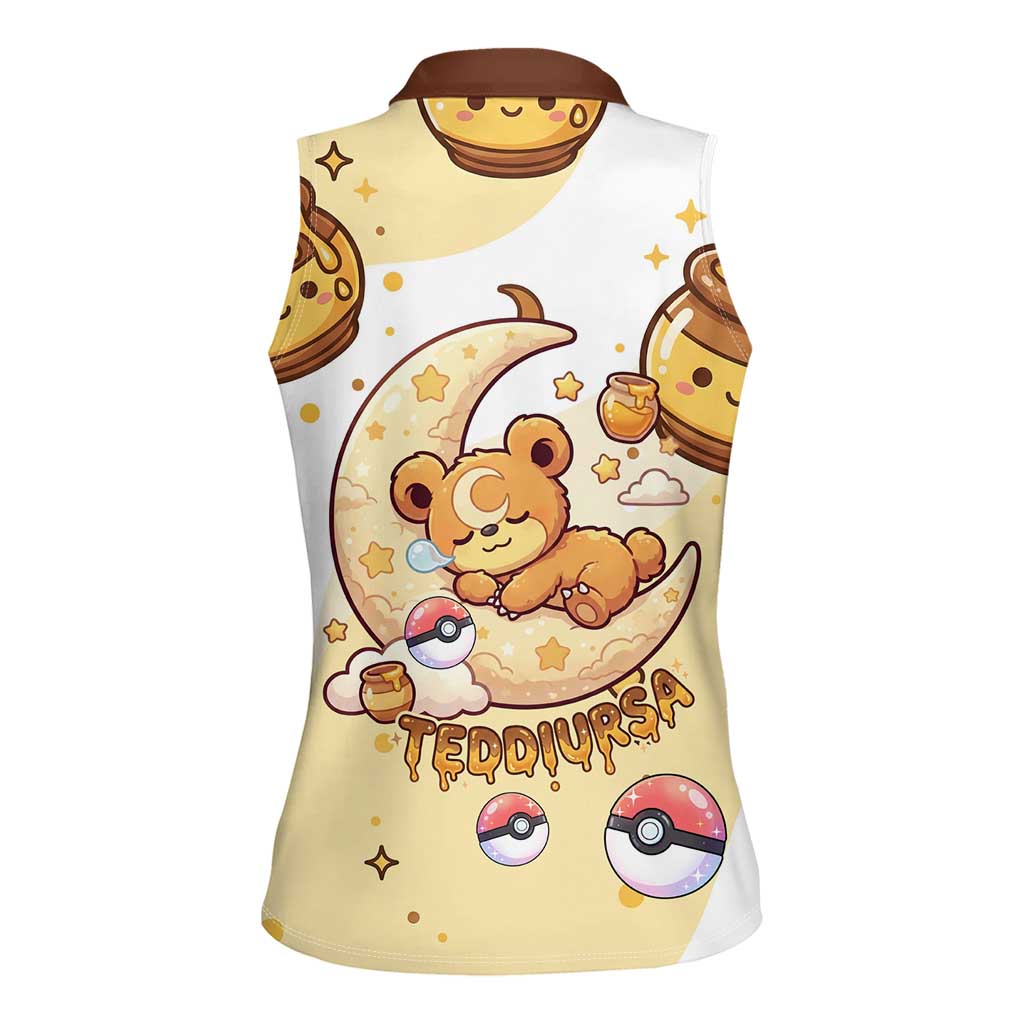 Teddiursa Women Sleeveless Polo Shirt Sweet Honey Moon Kawaii Art