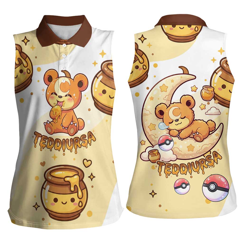 Teddiursa Women Sleeveless Polo Shirt Sweet Honey Moon Kawaii Art