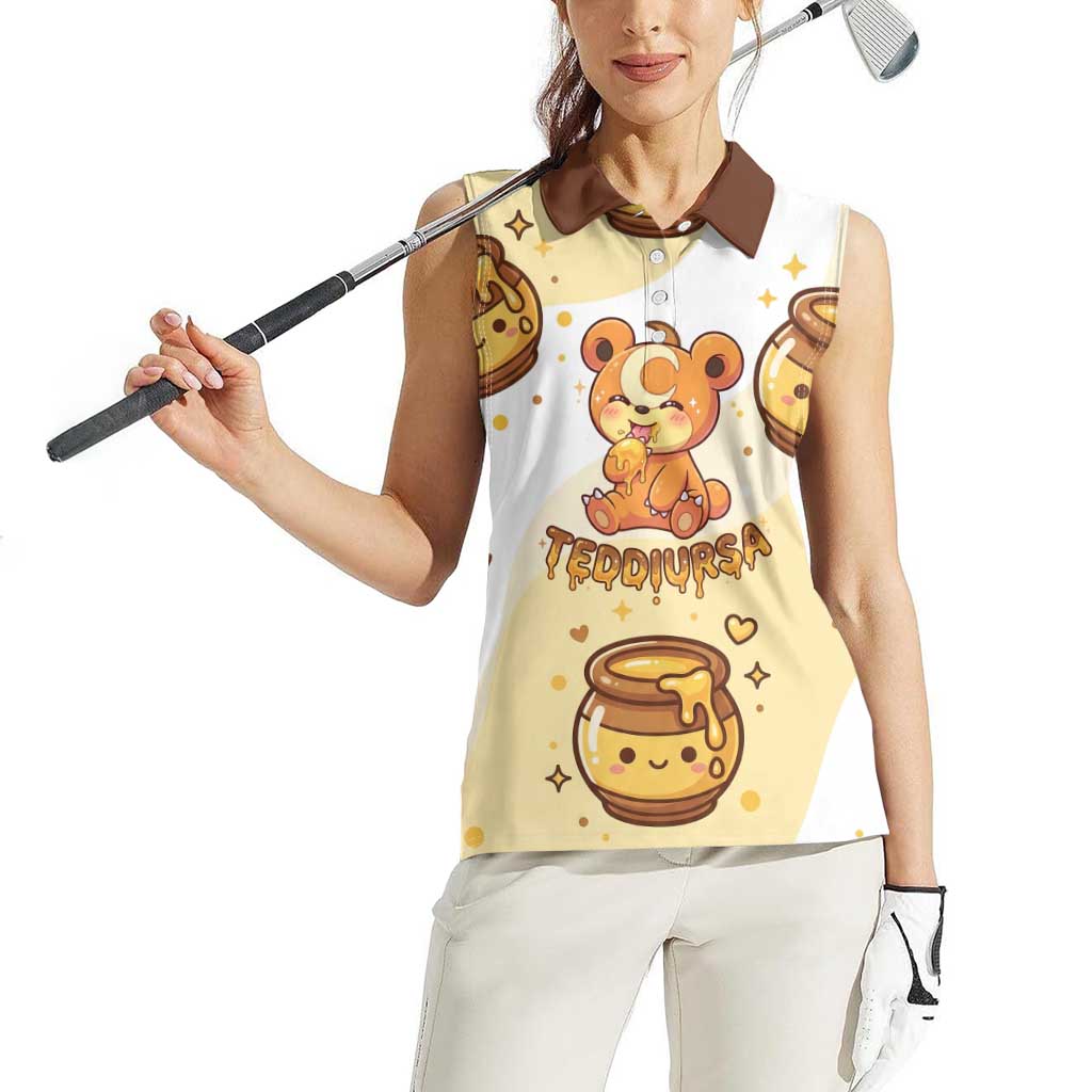 Teddiursa Women Sleeveless Polo Shirt Sweet Honey Moon Kawaii Art