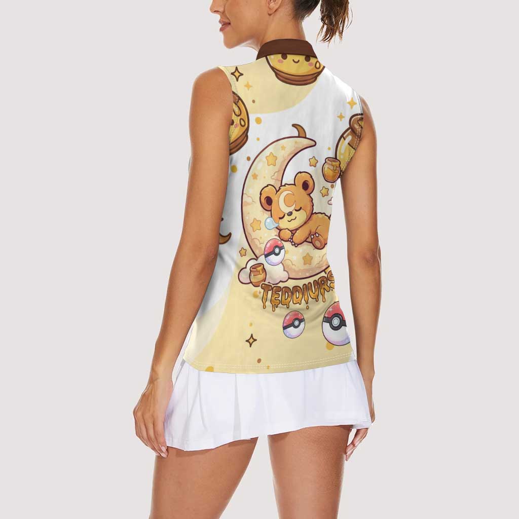 Teddiursa Women Sleeveless Polo Shirt Sweet Honey Moon Kawaii Art