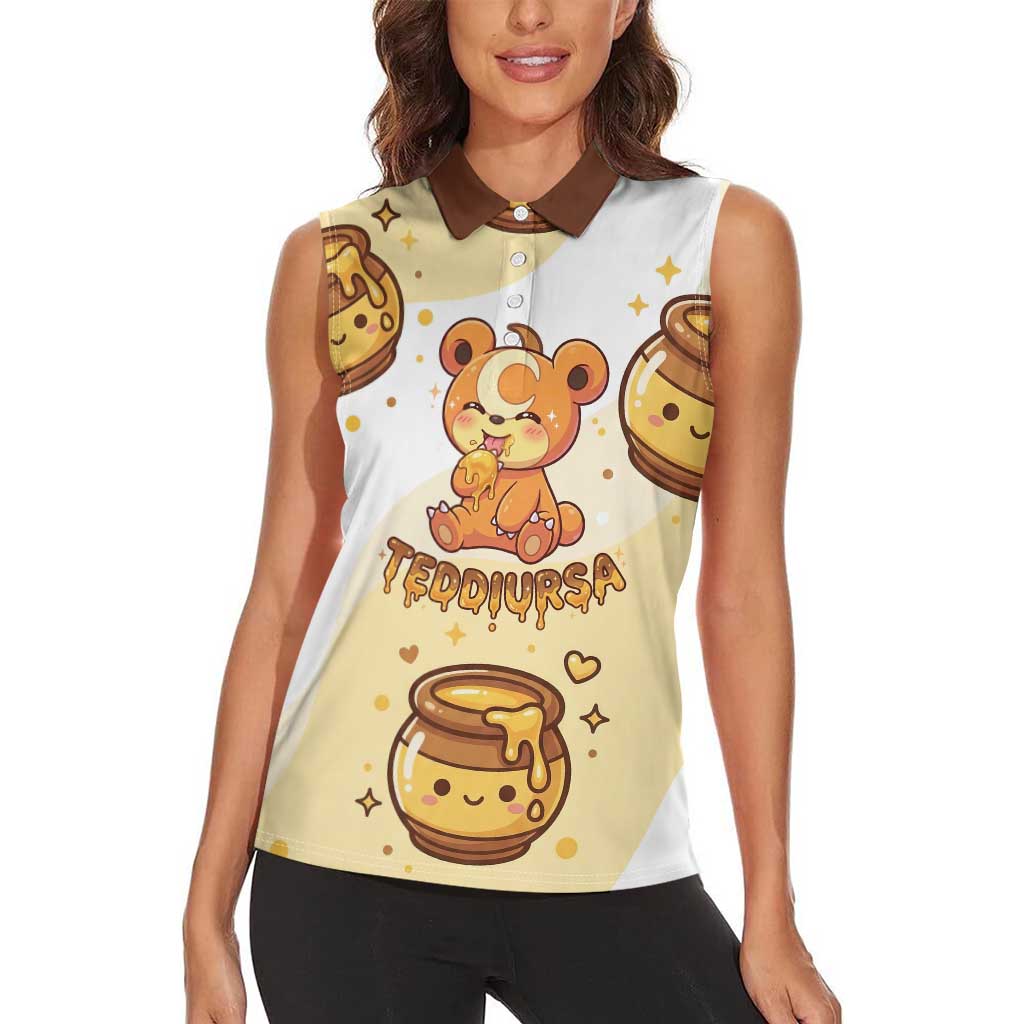 Teddiursa Women Sleeveless Polo Shirt Sweet Honey Moon Kawaii Art
