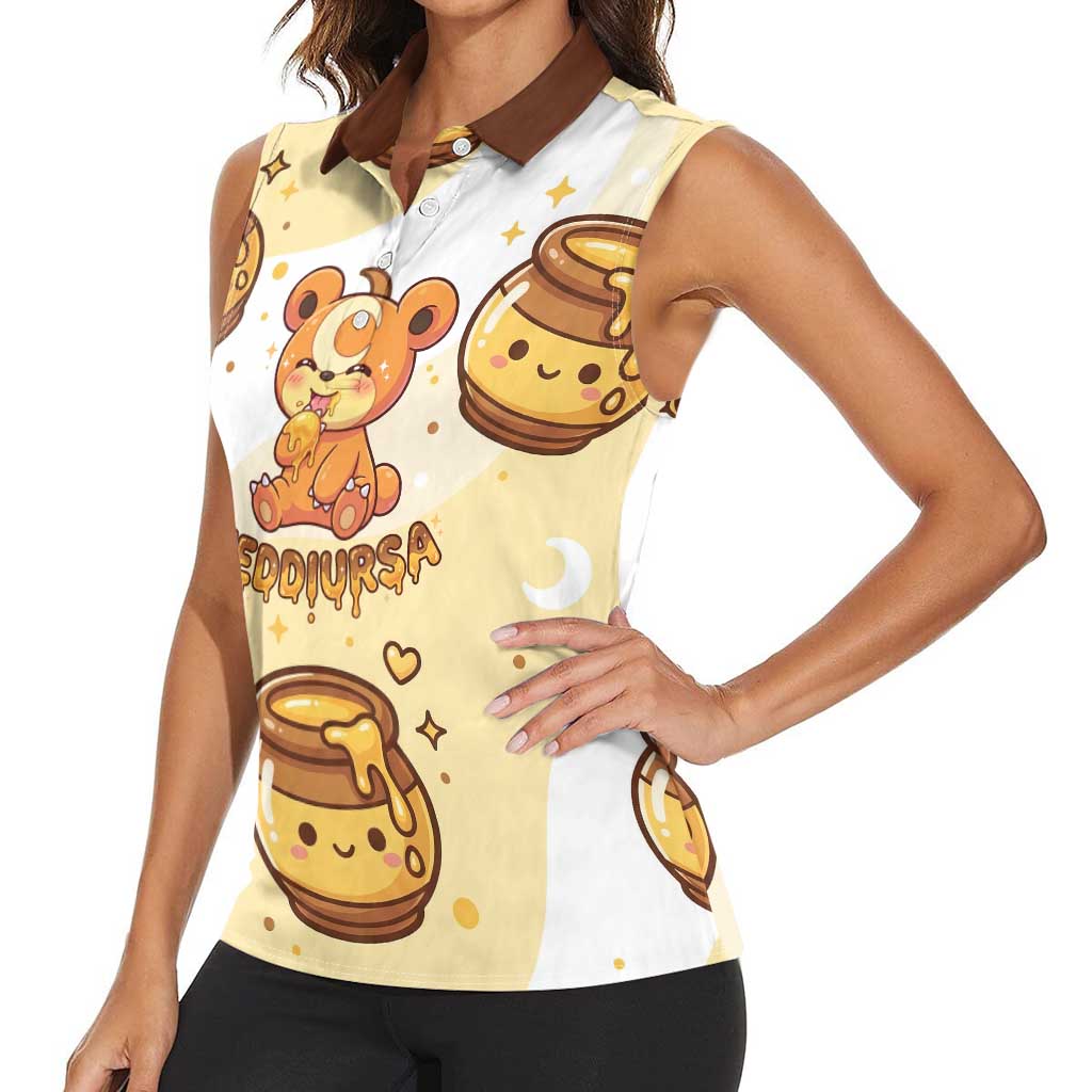 Teddiursa Women Sleeveless Polo Shirt Sweet Honey Moon Kawaii Art