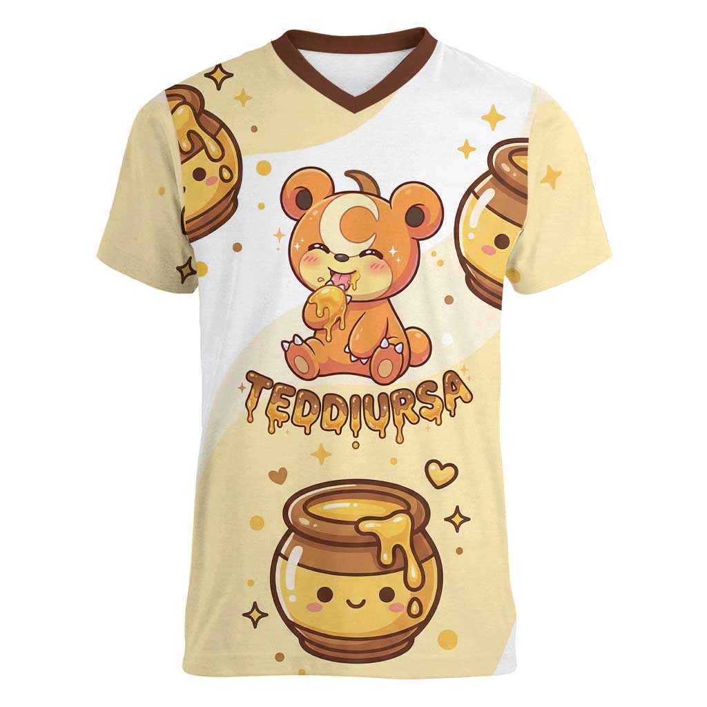 Teddiursa Women V-Neck T-Shirt Sweet Honey Moon Kawaii Art