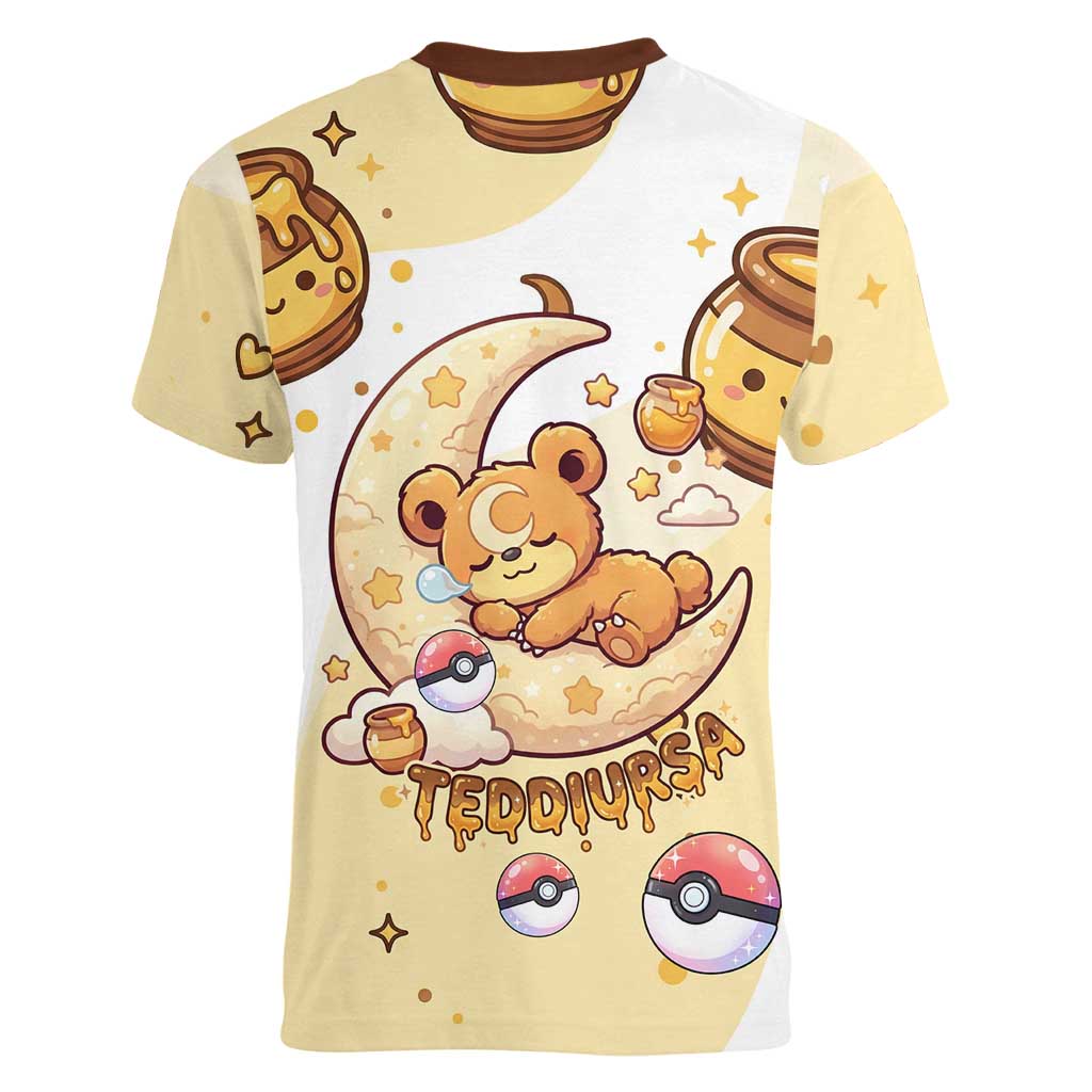 Teddiursa Women V-Neck T-Shirt Sweet Honey Moon Kawaii Art