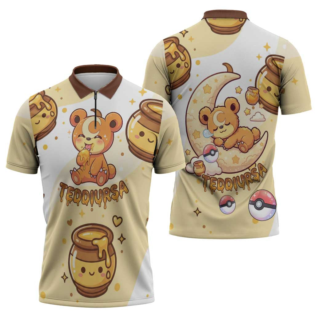 Teddiursa Zipper Polo Shirt Sweet Honey Moon Kawaii Art