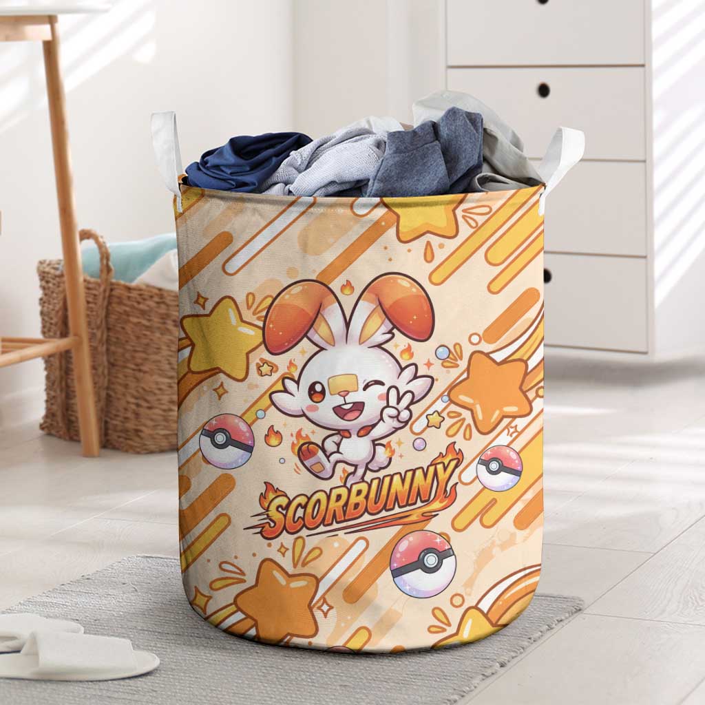 Scorbunny Laundry Basket Energetic Fire Starburst Art