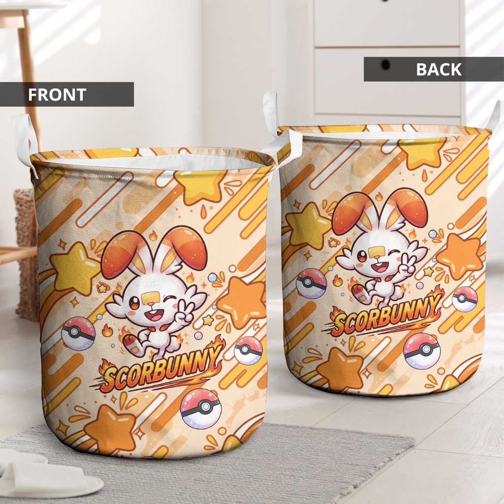 Scorbunny Laundry Basket Energetic Fire Starburst Art