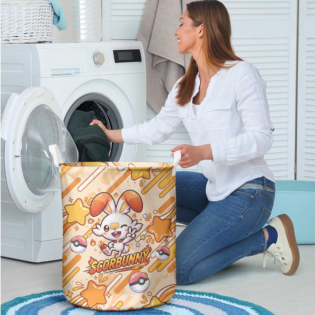 Scorbunny Laundry Basket Energetic Fire Starburst Art