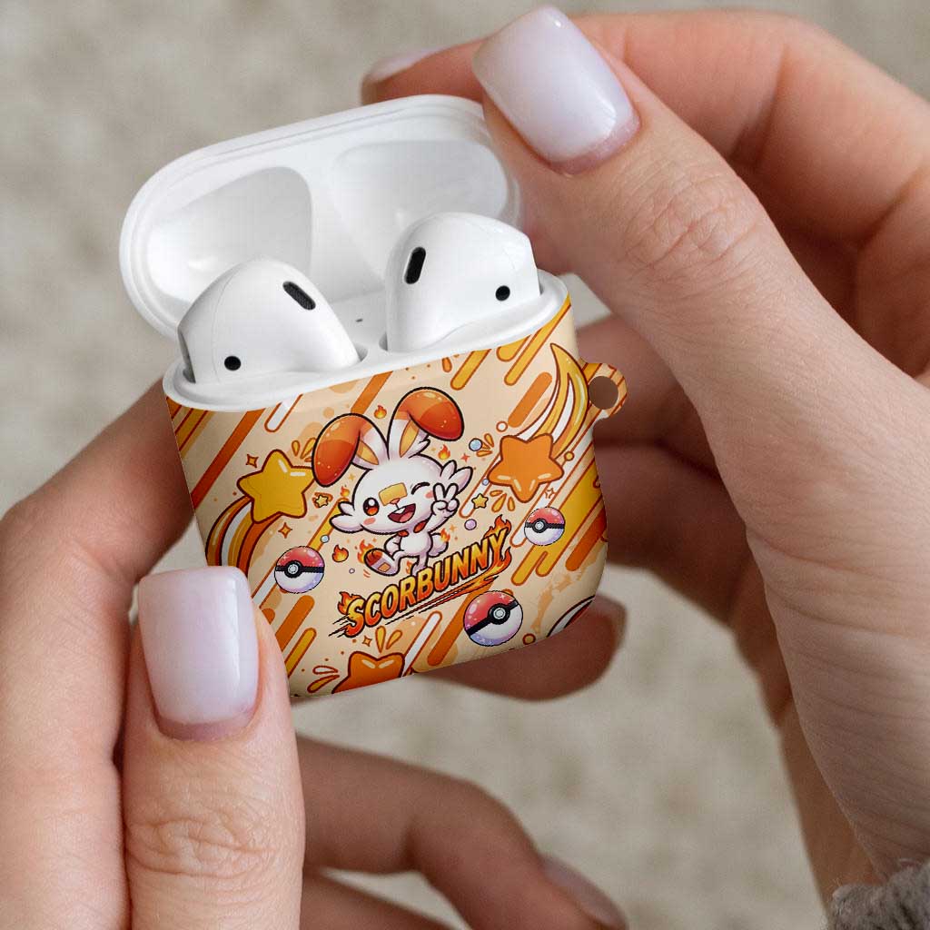 Scorbunny AirPods Case Energetic Fire Starburst Art