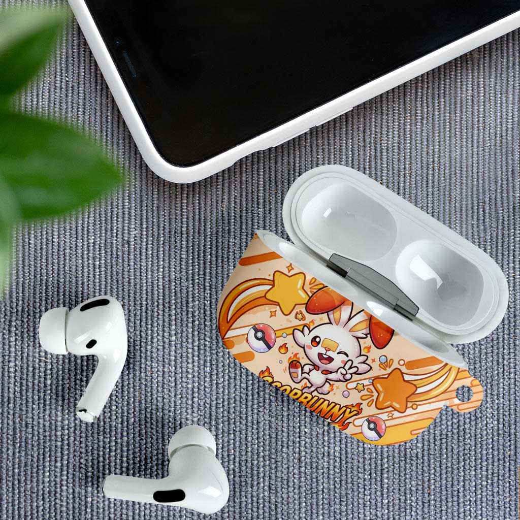 Scorbunny AirPods Case Energetic Fire Starburst Art
