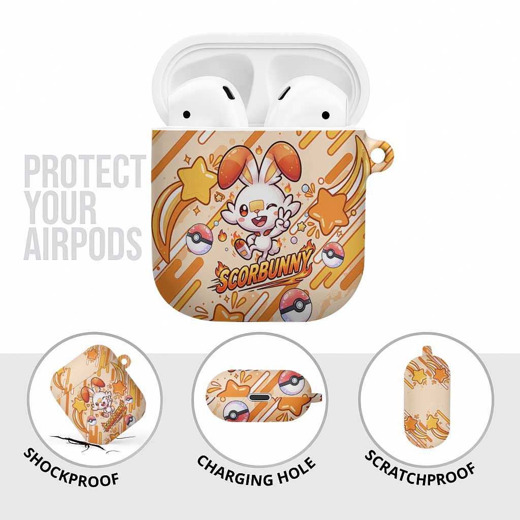 Scorbunny AirPods Case Energetic Fire Starburst Art