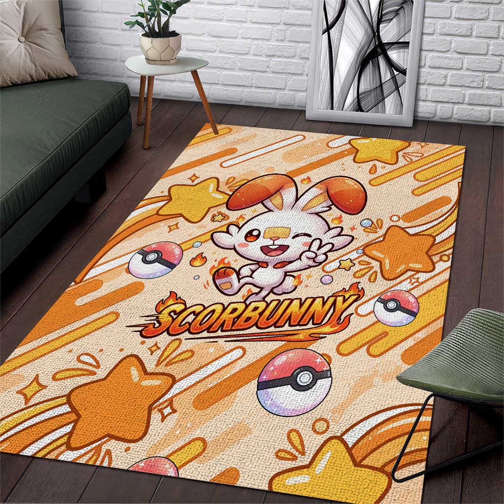 Scorbunny Area Rug Energetic Fire Starburst Art