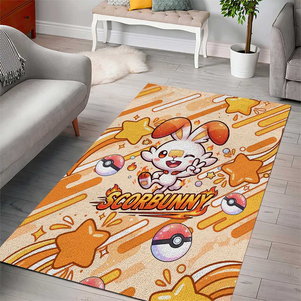 Scorbunny Area Rug Energetic Fire Starburst Art