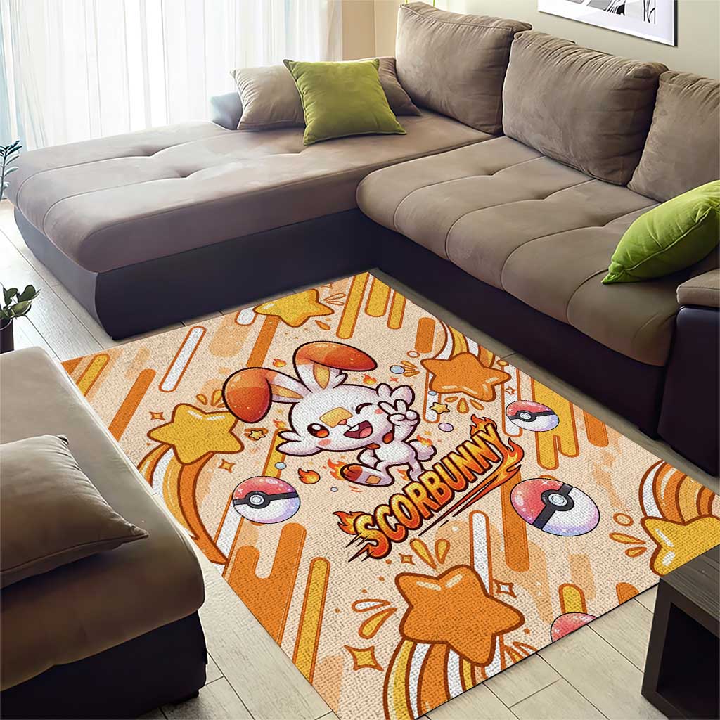 Scorbunny Area Rug Energetic Fire Starburst Art