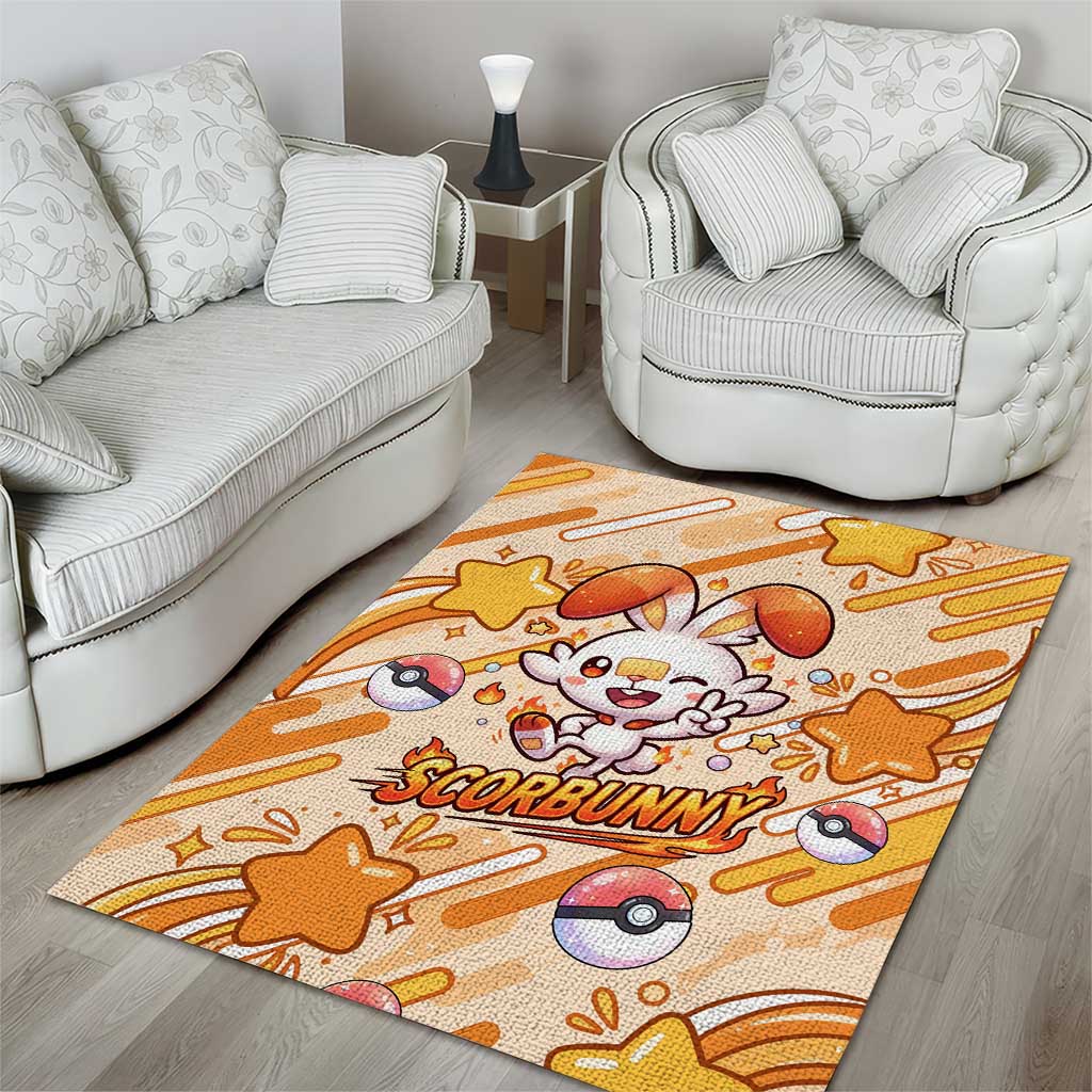 Scorbunny Area Rug Energetic Fire Starburst Art