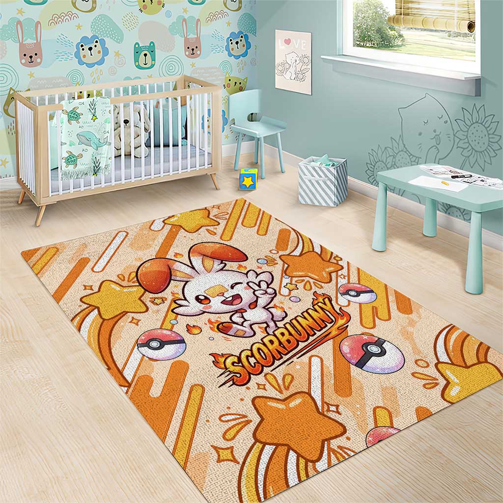 Scorbunny Area Rug Energetic Fire Starburst Art