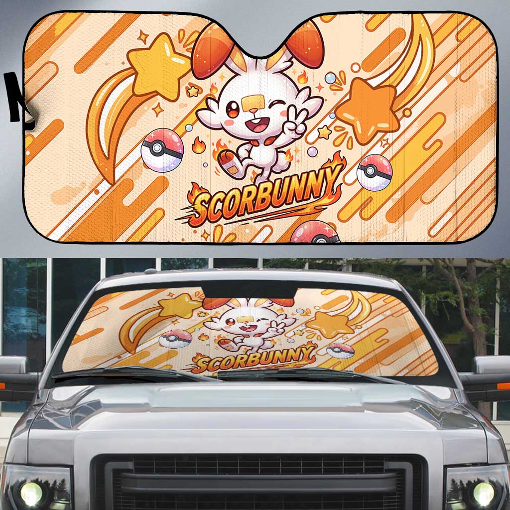 Scorbunny Auto Sun Shade Energetic Fire Starburst Art