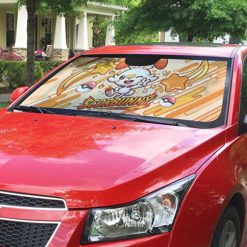 Scorbunny Auto Sun Shade Energetic Fire Starburst Art