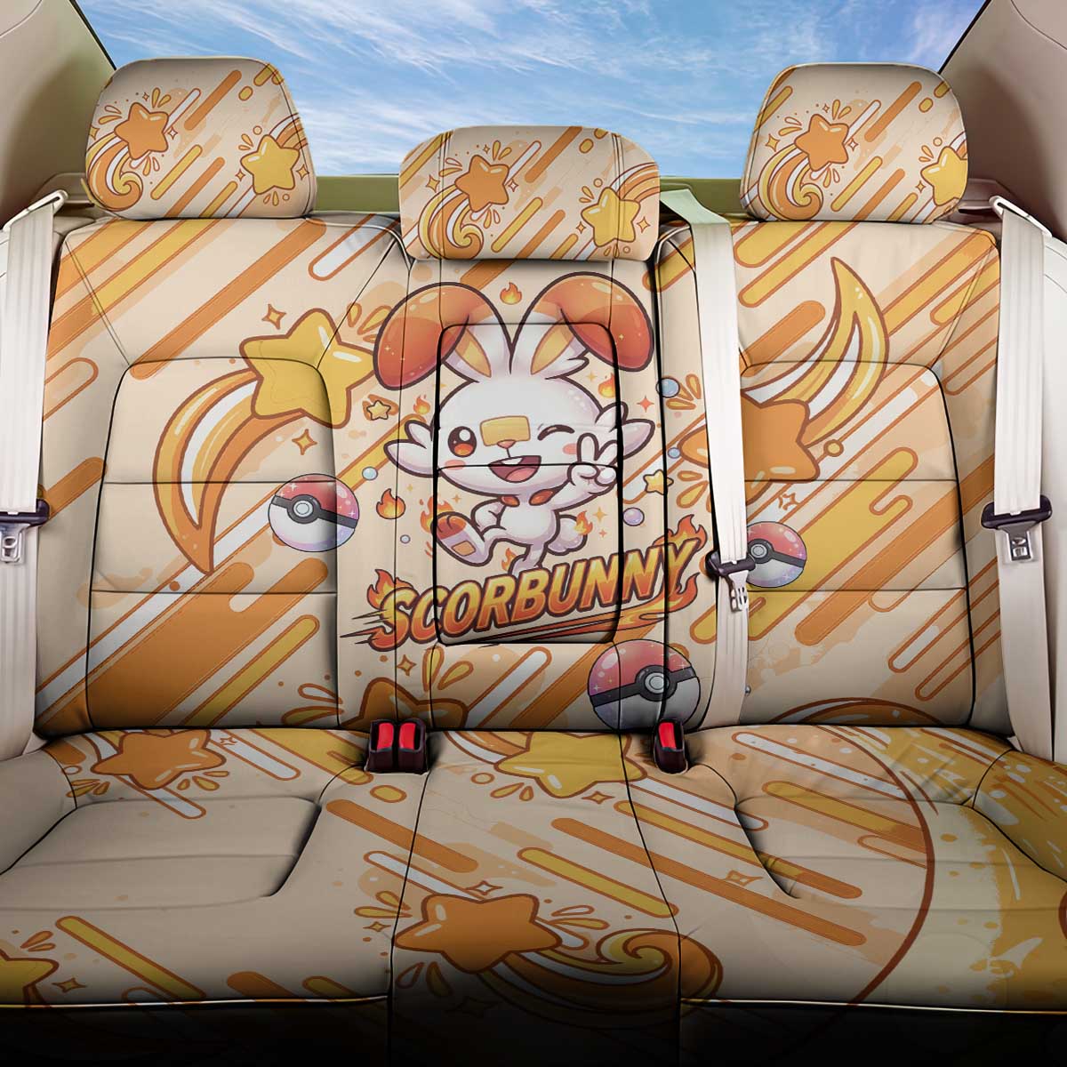 Scorbunny Back Car Seat Cover Energetic Fire Starburst Art