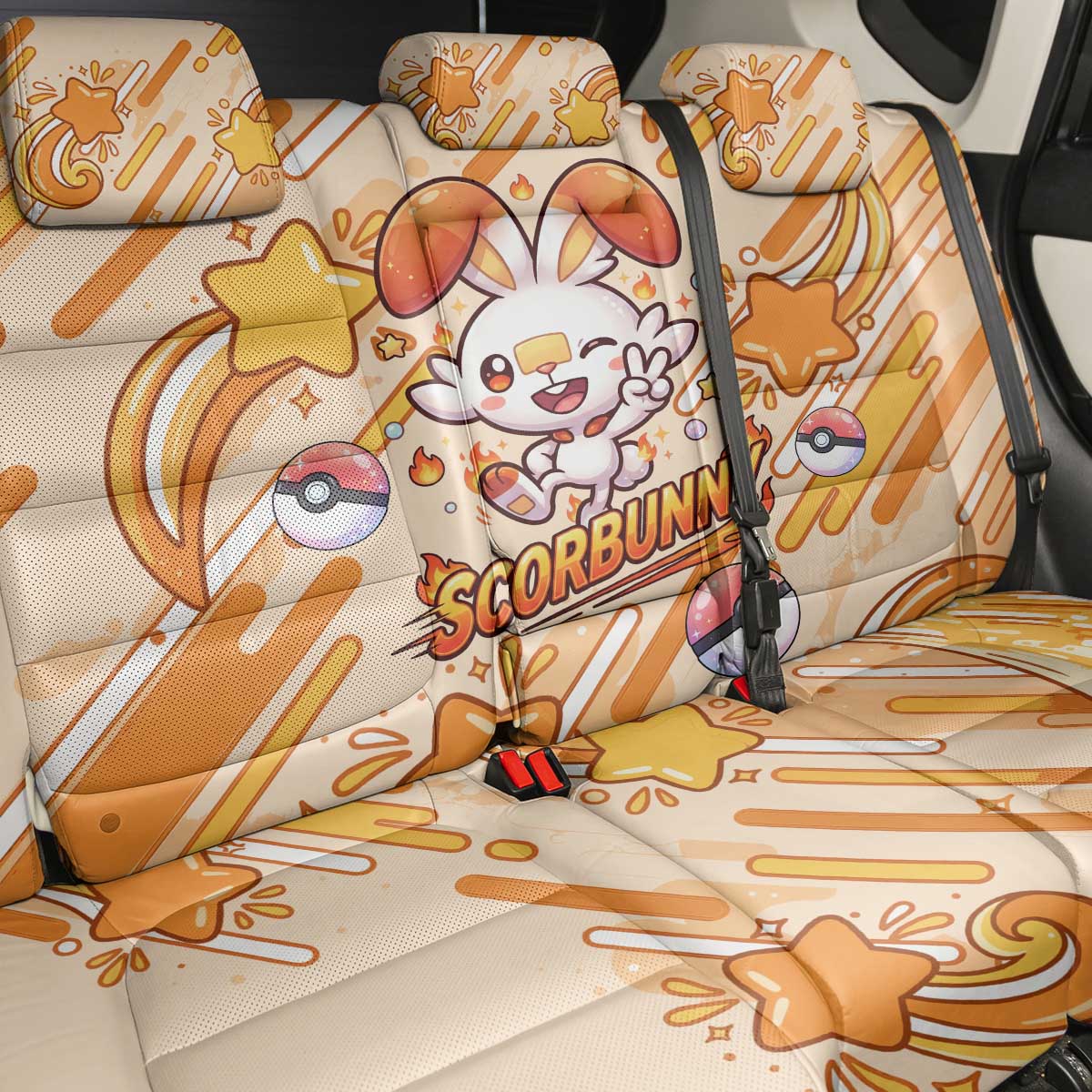 Scorbunny Back Car Seat Cover Energetic Fire Starburst Art