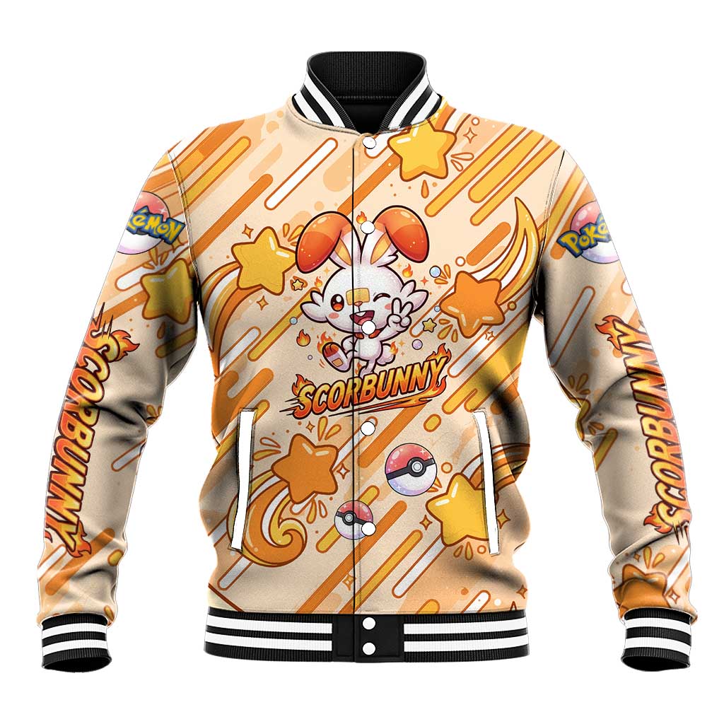 Scorbunny Baseball Jacket Energetic Fire Starburst Art