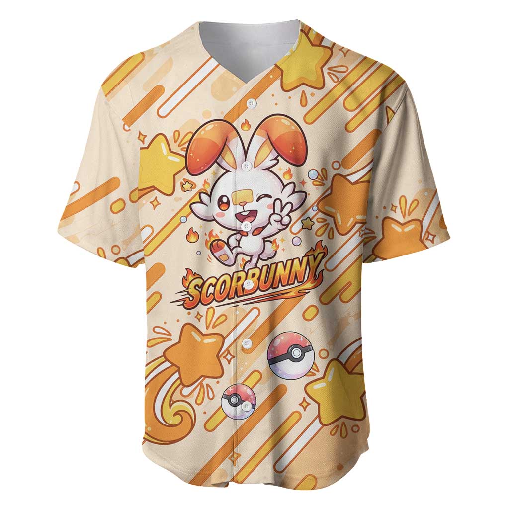 Scorbunny Baseball Jersey Energetic Fire Starburst Art