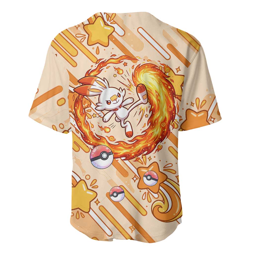 Scorbunny Baseball Jersey Energetic Fire Starburst Art