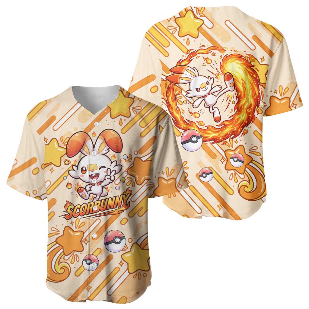 Scorbunny Baseball Jersey Energetic Fire Starburst Art
