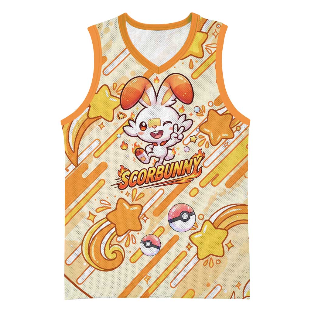 Scorbunny Basketball Jersey Energetic Fire Starburst Art