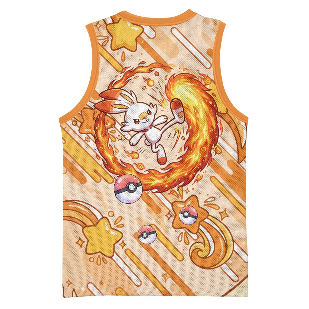 Scorbunny Basketball Jersey Energetic Fire Starburst Art