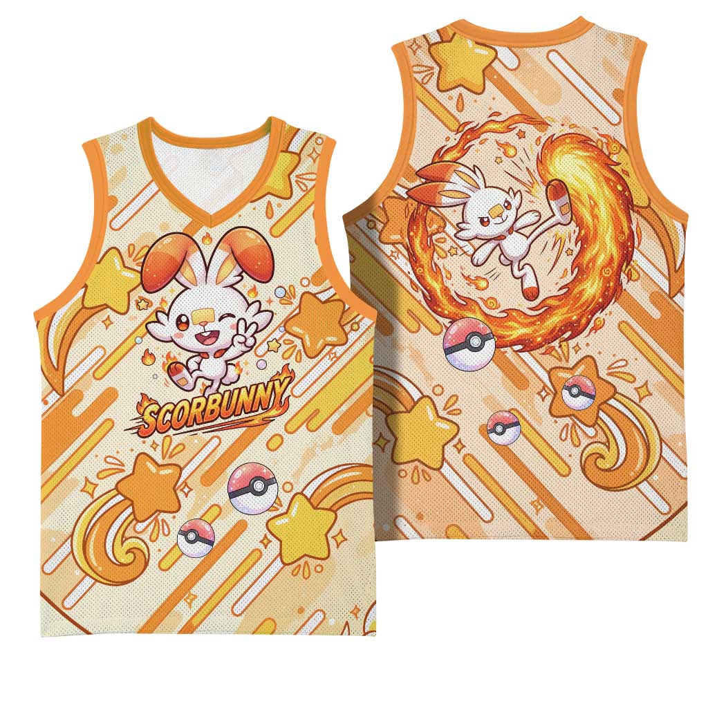 Scorbunny Basketball Jersey Energetic Fire Starburst Art