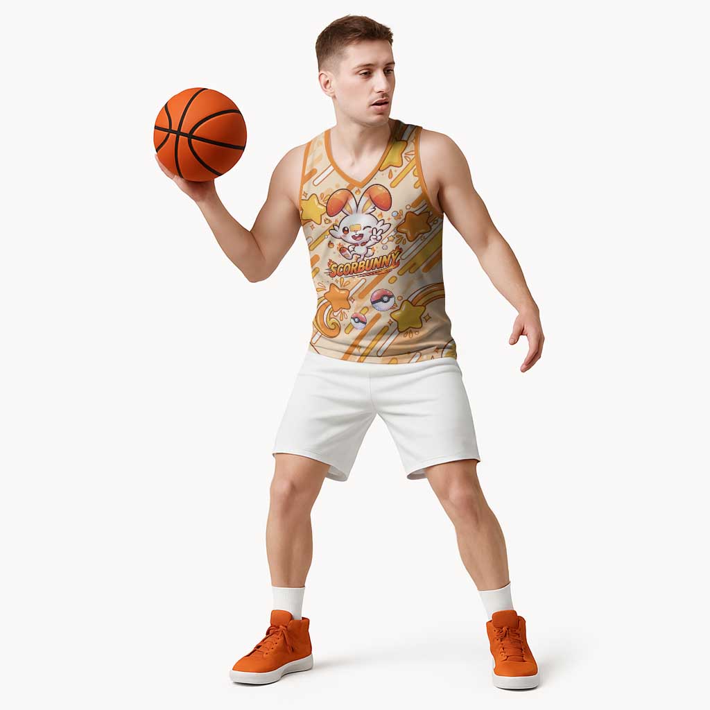 Scorbunny Basketball Jersey Energetic Fire Starburst Art