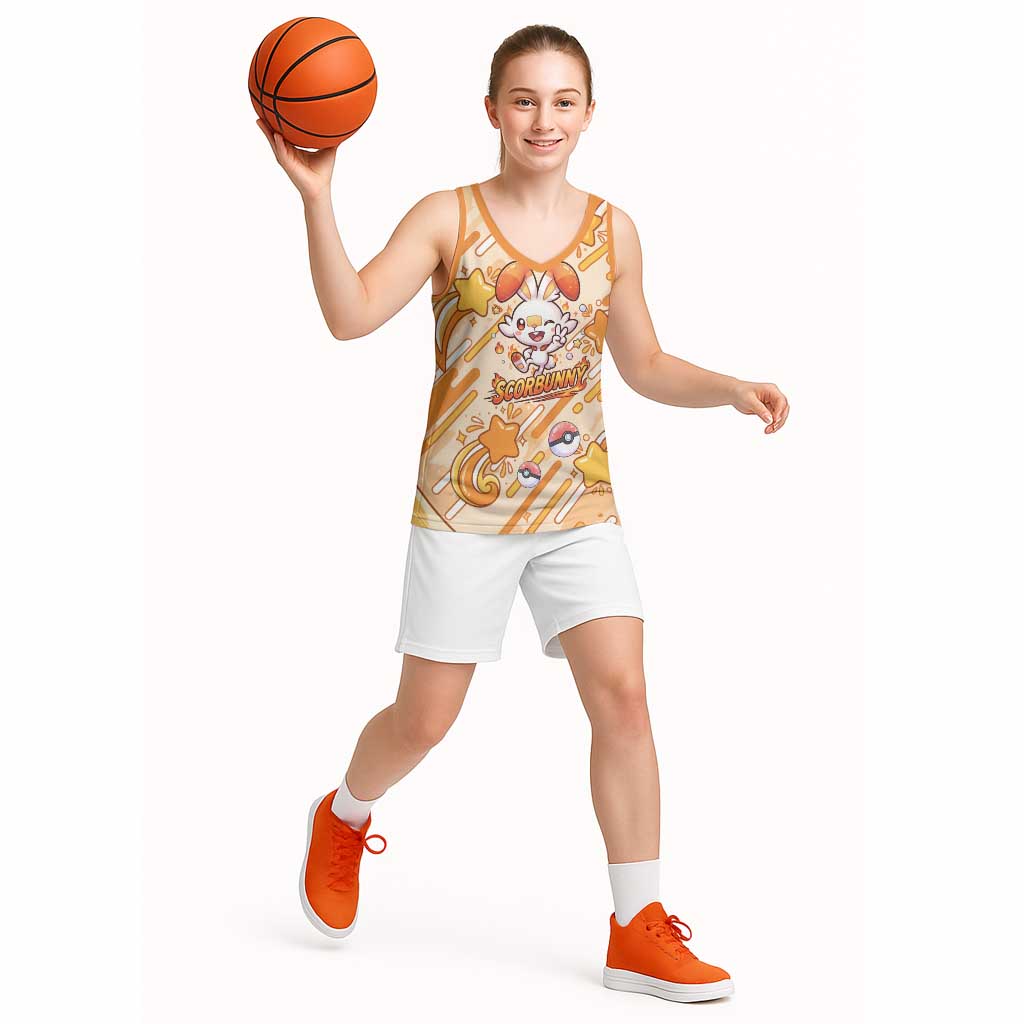 Scorbunny Basketball Jersey Energetic Fire Starburst Art