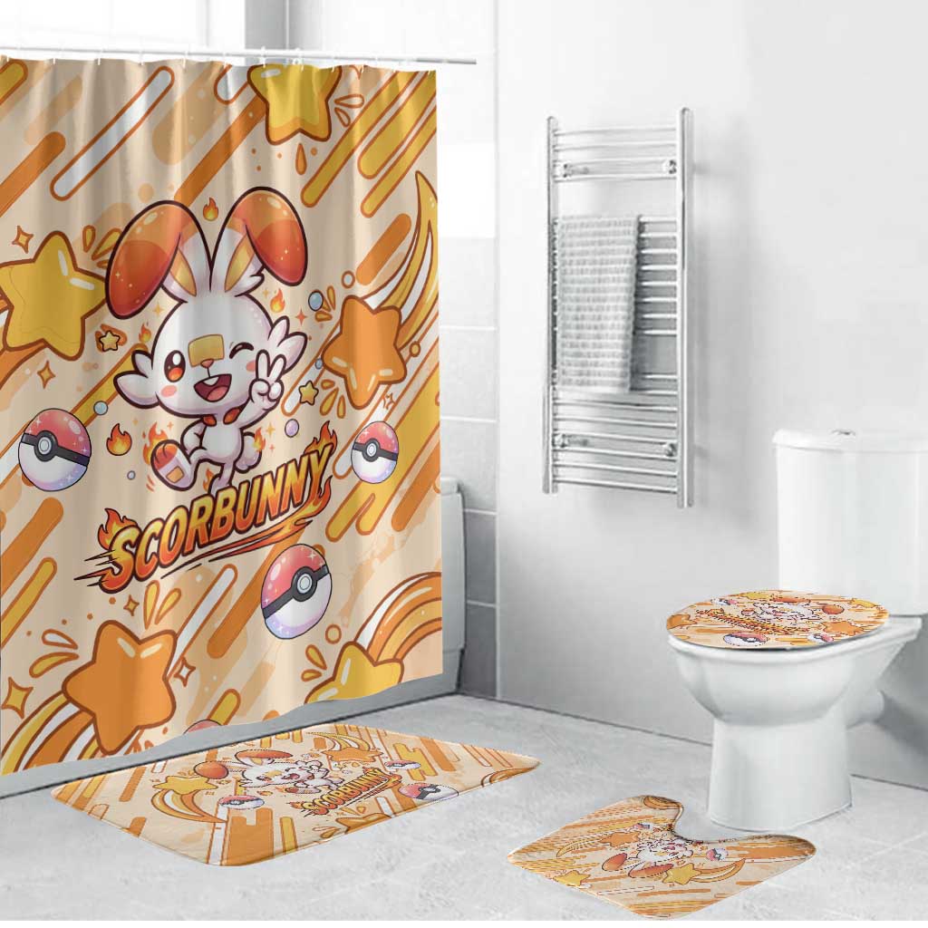 Scorbunny Bathroom Set Energetic Fire Starburst Art