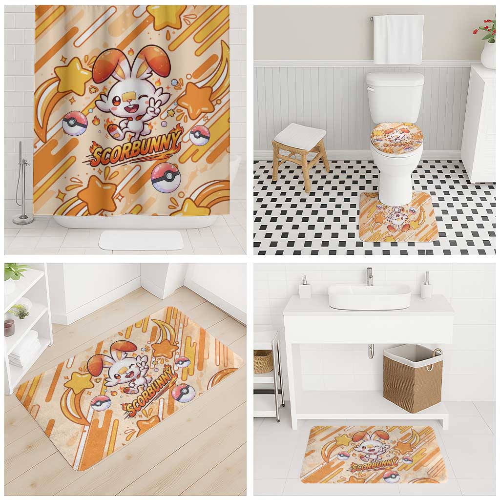 Scorbunny Bathroom Set Energetic Fire Starburst Art