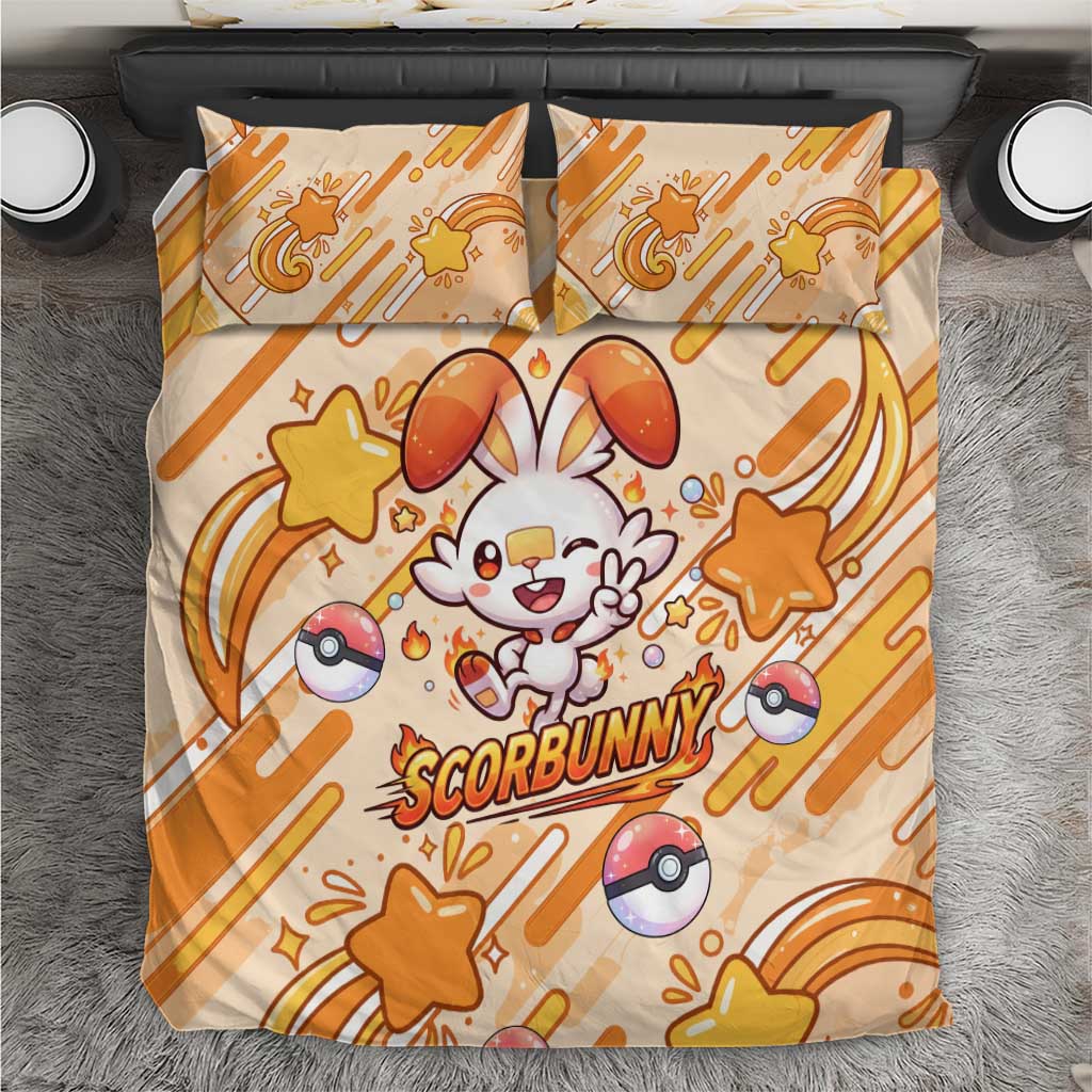 Scorbunny Bedding Set Energetic Fire Starburst Art