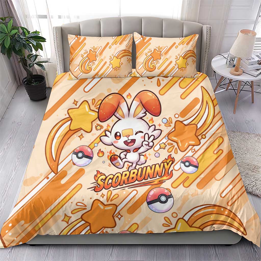 Scorbunny Bedding Set Energetic Fire Starburst Art