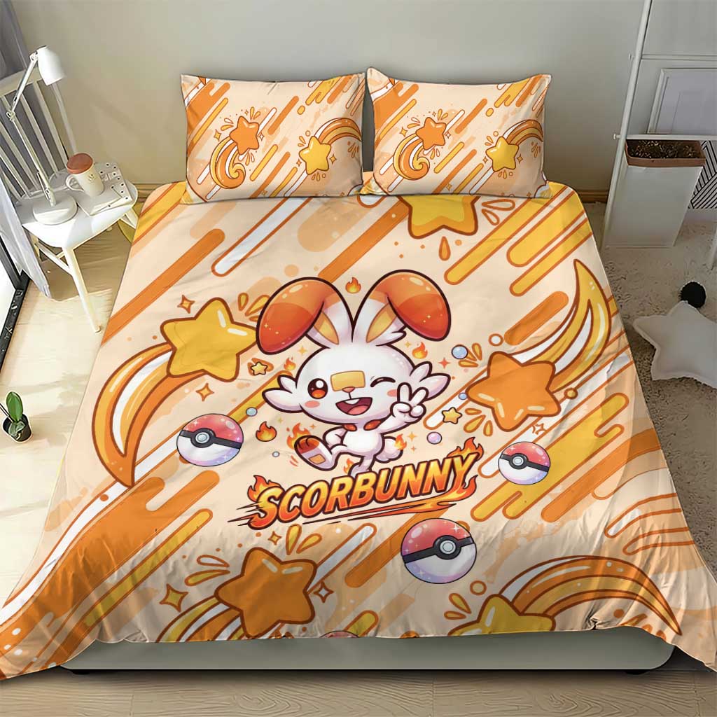Scorbunny Bedding Set Energetic Fire Starburst Art
