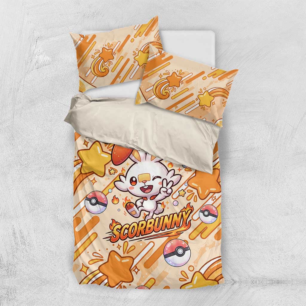 Scorbunny Bedding Set Energetic Fire Starburst Art