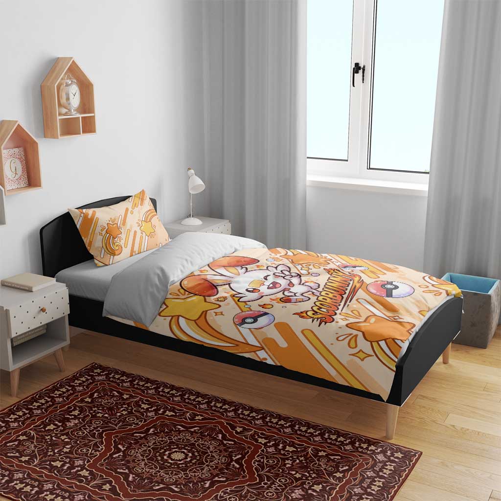 Scorbunny Bedding Set Energetic Fire Starburst Art