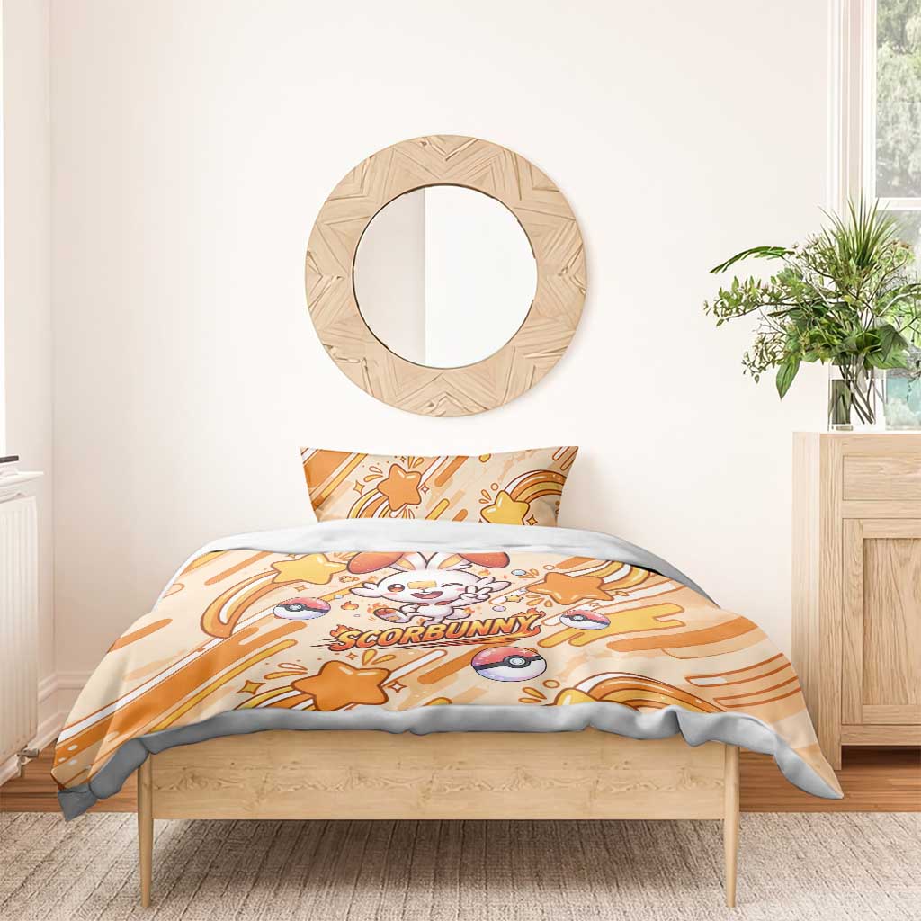 Scorbunny Bedding Set Energetic Fire Starburst Art
