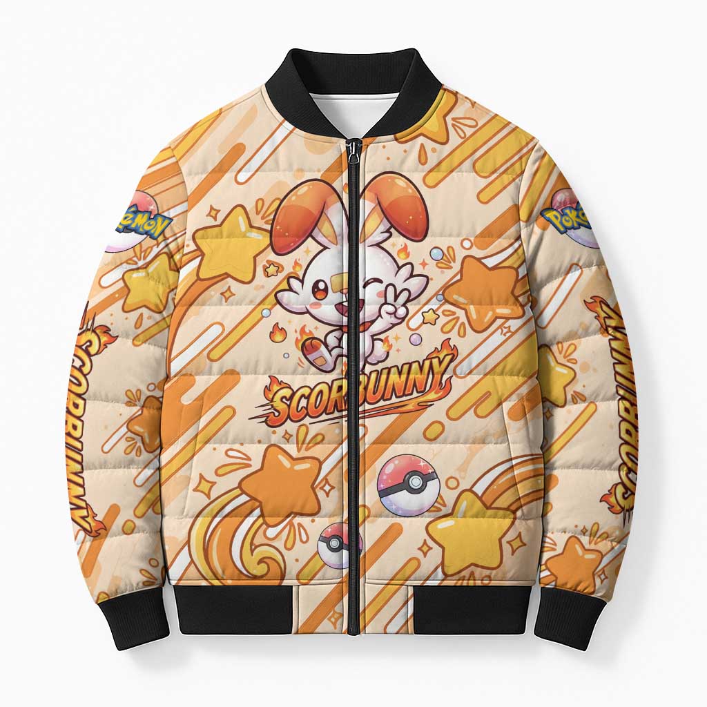 Scorbunny Bomber Puffer Jacket Energetic Fire Starburst Art