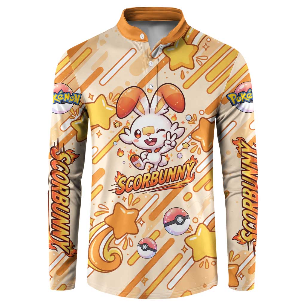 Scorbunny Button Sweatshirt Energetic Fire Starburst Art