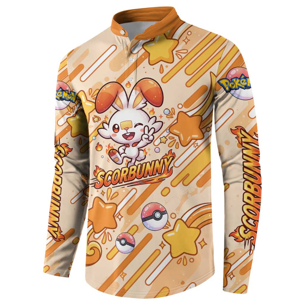 Scorbunny Button Sweatshirt Energetic Fire Starburst Art