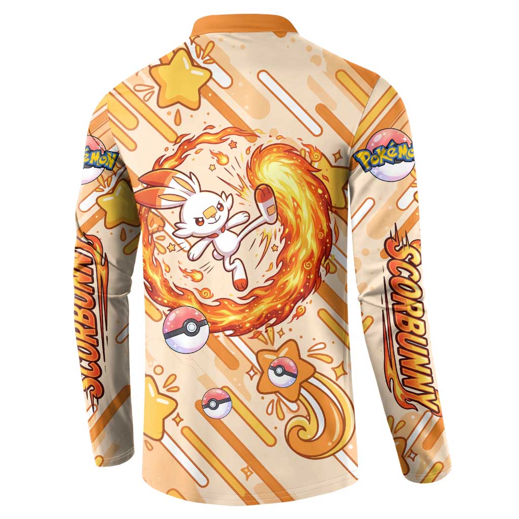 Scorbunny Button Sweatshirt Energetic Fire Starburst Art