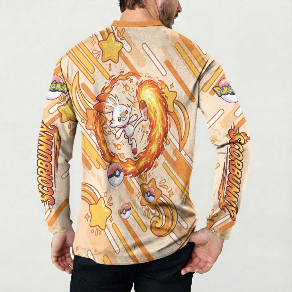 Scorbunny Button Sweatshirt Energetic Fire Starburst Art