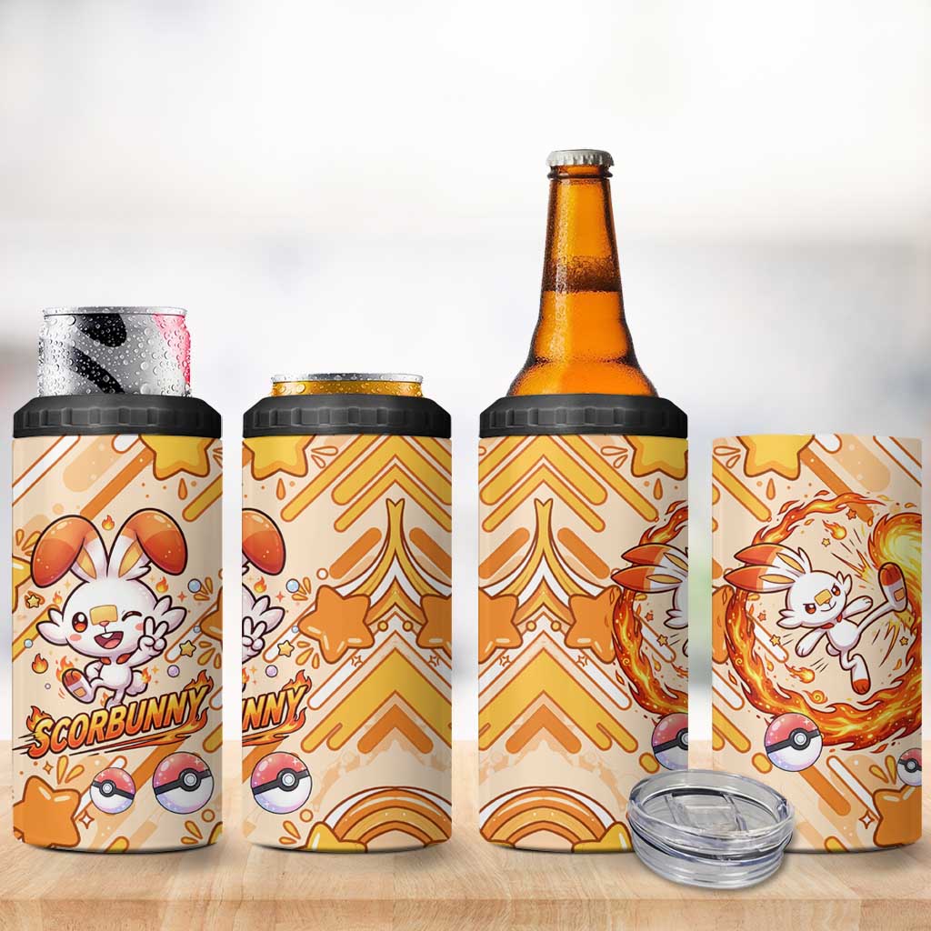 Scorbunny 4 in 1 Can Cooler Tumbler Energetic Fire Starburst Art